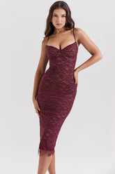 Melina Mulberry Lace Midi Dress