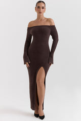Lucena Espresso Knit Off Shoulder Dress