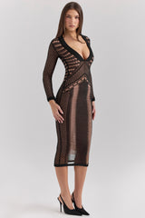Loula Black Plunge Midi Dress
