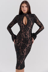 Pierette Black Lace Midi Dress