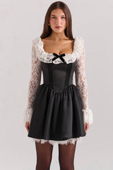 Cleora Black Lace Ruffle Mini Dress