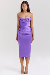 Santana Violet Satin Strapless Corset Midi Dress