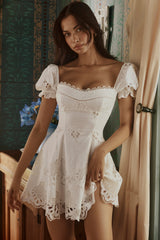 Lavina White Custom Lace + Cotton Broderie Anglaise Mini Dress