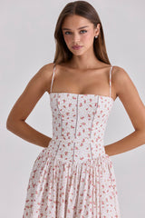 Ysabella White Rose Print Cotton Midi Sundress