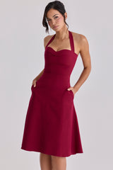 Carolla Wine Soft Twill Halter Neck Midi Dress