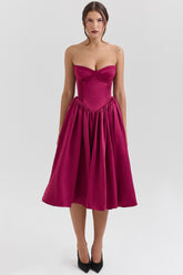 Coco Burgundy Satin Tulle Midi Dress