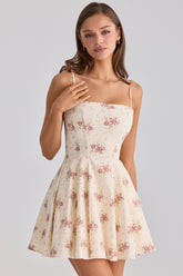 Dolly Ivory Vintage Rose Print Cotton Flared Mini Sundress