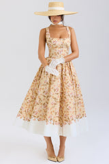 Alba Honeyflower Print Gathered Cotton Midi Dress
