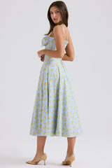 Carmen Soft Blue Vintage Floral Print Cotton Bustier Sundress