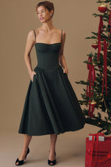 Samaria Emerald Green Corset Midi Dress