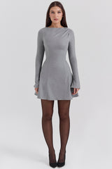 Angelique Grey A-Line Long Sleeve Mini Dress