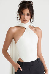 Farrah Ivory Satin Wrap Neck Bodysuit