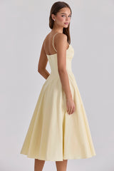 Dahlia Lemon Cotton Princess Cut Midi Sundress