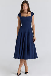Raisa Navy Lace Back Twill Midi Dress