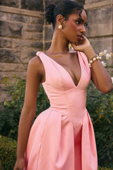 Paloma Peach Satin Pleated Midi Dress