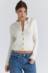 Signature Ivory Cashmere + Merino Wool Cardigan