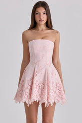 Jemima Pink Strapless Cut Out Broderie Anglaise Mini Dress