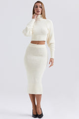 Mishka Cream Soft Boucle Knit Midi Skirt