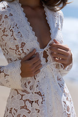 Bianca White Custom Lace Long Sleeve Mini Dress