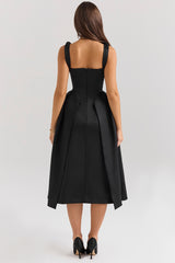 Paloma Black Satin Twist Strap Midi Dress