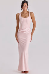 Kira Blush Pink Satin Gathered Maxi Dress