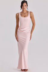 Kira Blush Pink Satin Gathered Maxi Dress