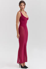 Robina Wine Stretch Mesh Maxi Dress
