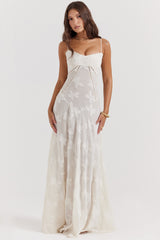 Seren Vintage Cream Floral Lace Back Maxi Dress