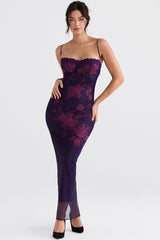 Aiza Grape Floral Print Maxi Dress