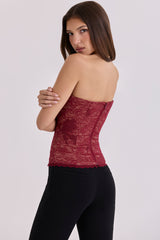 Yara Wine Lace Strapless Corset Top