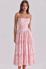 Chloe Pink Cotton Broderie Anglais Lace Midi Sundress