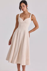Carlotta Vintage Ivory Twill Silhouette Midi Dress
