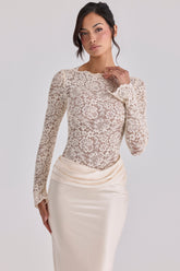 Ellie Vintage Ivory Lace Long Sleeve Bodysuit