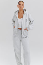 Mirage Light Grey Marl Cotton Fleece-Back Zip Through Hoodie