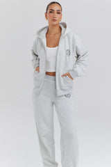 Mirage Light Grey Marl Cotton Fleece-Back Zip Through Hoodie
