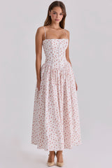 Ysabella White Rose Print Cotton Midi Sundress