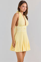 Ailani Butter Yellow Georgette Halter Neck Mini Dress
