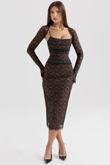 Gaia Black Lace Corset Midi Dress