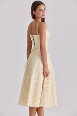 Millie Lemon Floral Print Strappy Cotton Midi Sundress