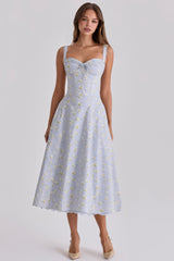 Rosalee Blue Wildflower Floral Print Midi Dress