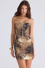 Laila Leopard Print Satin Strapless Mini Dress
