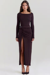 Lilas Espresso Knit Midi Skirt