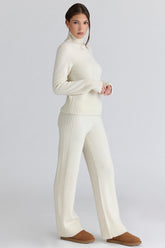 Lara Ivory Merino Wool Ribbed Knit Trousers