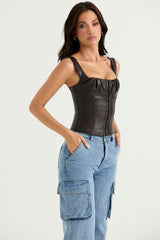 James Bitter Chocolate Vegan Leather Corset