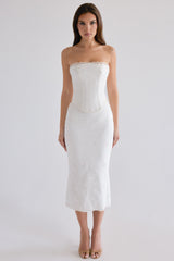 Antonie White Cotton Broderie Anglaise Midi Skirt