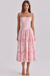 Chloe Pink Cotton Broderie Anglais Lace Midi Sundress