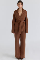 Chelsea Tan Cashmere + Wool Wide Leg Trousers