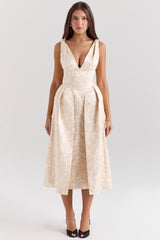 Paloma Ivory Metallic Jacquard Midi Dress