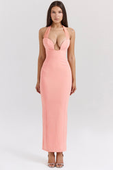 Gianina Sorbet Crepe Halter Maxi Dress