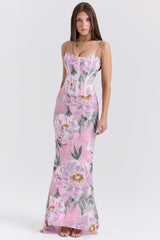 Antonina Pink Floral Corset Maxi Dress